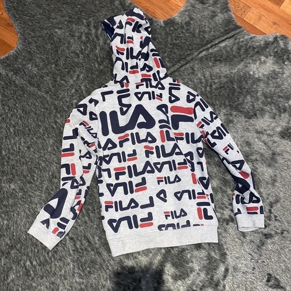 FILA multi coloured logo  printed unisex boy hoodie Sz XL - Picture 7 of 9